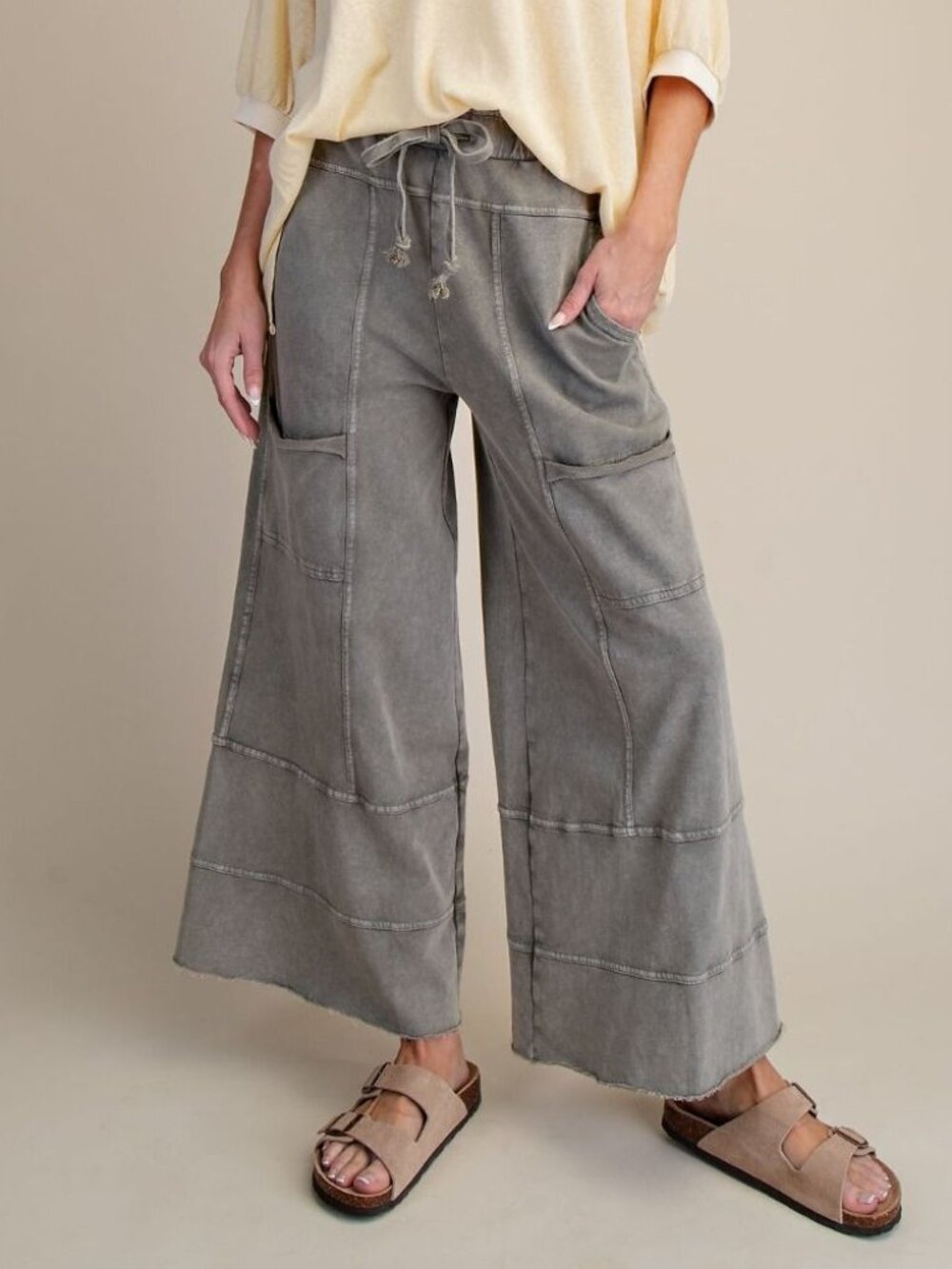 ETA 9/21 - EASEL Mineral Washed Terry Knit Pants in Ash Gray